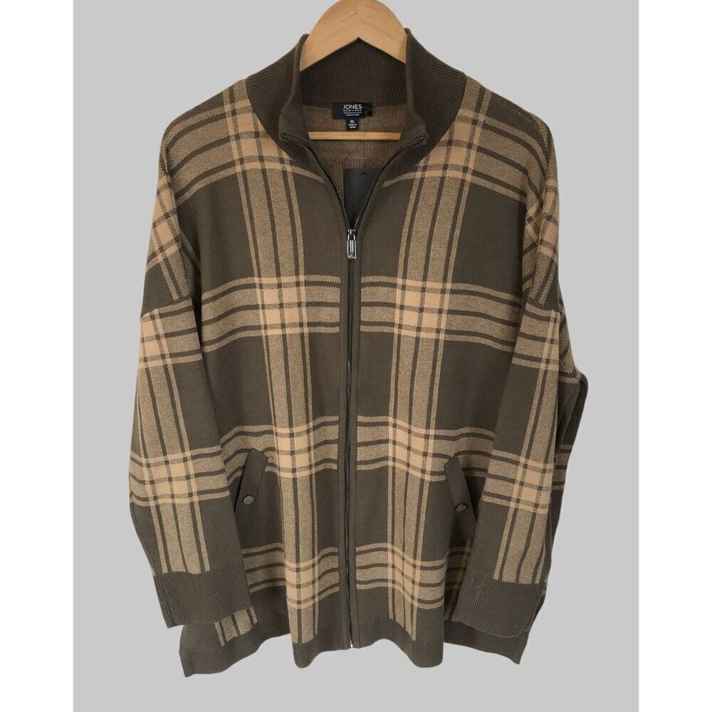 NWT Jones New York Signature Plaid Full-Zip Sweater Mens XL Cabin Loungewear